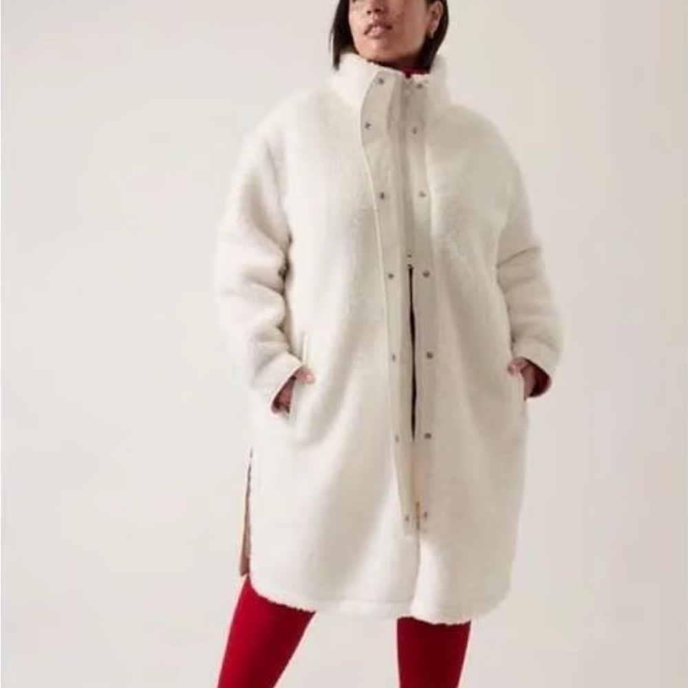 Athleta Long Sherpa Coat in Magnolia White
